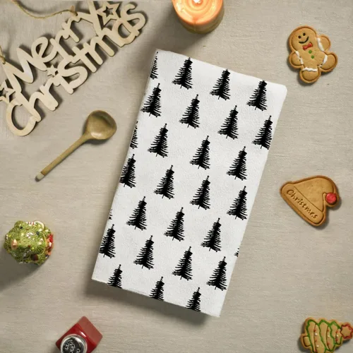 Miniatura 4 de Juego de 2 toallas de mano para árbol de Navidad, color blanco y negro, juego de 2 toallas de baño absorbentes de copos de nieve, toallas