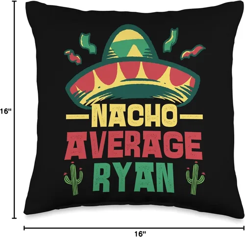 Miniatura 4 de Not Your Ordinary Name. Nacho - Almohada media Ryan, 16 x 16 pulgadas, multicolor