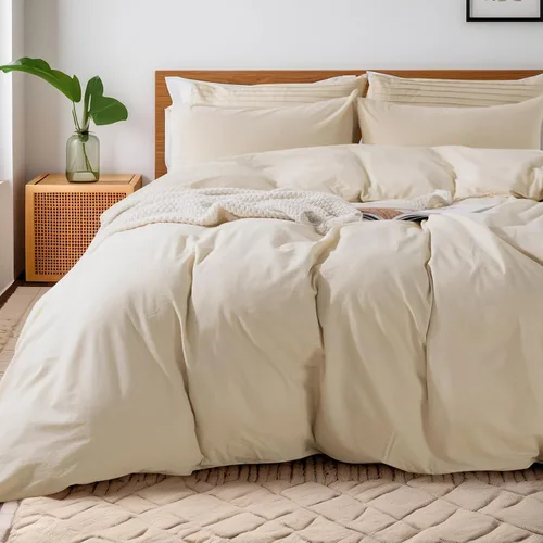 Miniatura 63 de NEXHOME PRO Funda de edredón de algodón para niños, tamaño twin, aspecto de lino, blanco, orgánico, natural, 100% algodón lavado, juego de ropa