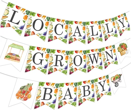 Cartel de baby shower cultivado localmente, pancarta de verduras y frutas, decoración de baby shower para niños y niñas