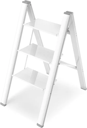 Miniatura 10 de HBTower Escalera de escalón, taburete plegable, taburete portátil de acero resistente para adultos con pedales anchos antideslizantes para el hogar