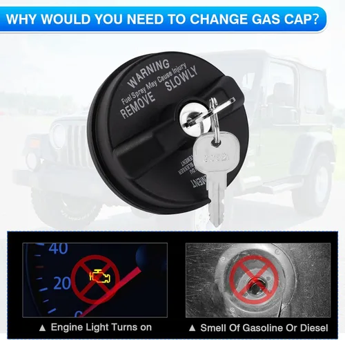 Miniatura 3 de Tapa de Gas con Bloqueo para Combustible Ajuste Personalizado para 03-22 23 24 25 26 Jeep Wrangler (TJ/LJ/JK/JK/JL/JLU/JT) Tapa de Gas con Bloqueo
