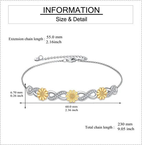 Miniatura 5 de YAFEINI TurtleButterflySunflowerLotus Bracelet Sterling Silver Animal Adjustable Bracelet Jewelry Gifts for Women Girls