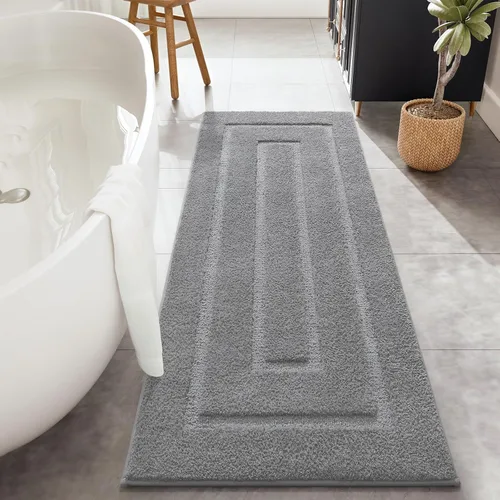 HOMORE Alfombra de baño gris de 24 x 60 pulgadas, suave, absorbente, alfombra de pasillo de baño lavable, alfombras largas antideslizantes para