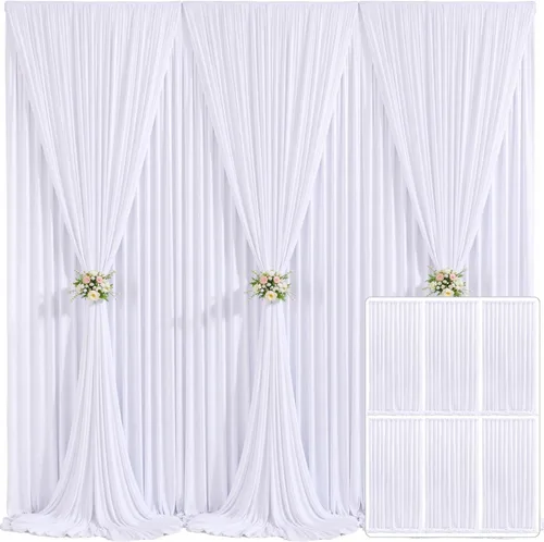 6 paneles de cortina tipo telón de color blanco para fiestas, bodas, sin arrugas, cortinas de fondo blancas para fotos, decoración de tela para baby