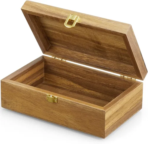 Caja decorativa de madera de acacia con tapa, pequeña caja de joyería, caja de recuerdos, cajas de recuerdo con tapas, caja de regalo de madera