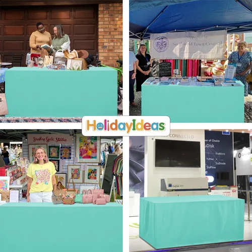 Miniatura 7 de HolidayIdeas Fitted Tablecloths for 4 Foot Rectangle Table, Wrinkle Resistant Washable Table Cover 24x48 Inch for Vendor Booth Display, Banquet, Aqua