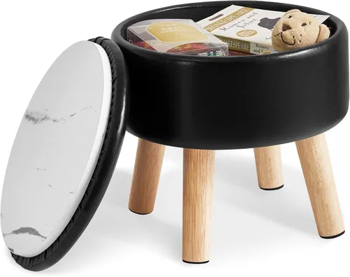 Miniatura 10 de IBUYKE Taburete otomano de 13 pulgadas con almacenamiento, reposapiés pequeño redondo con asiento acolchado y patas de madera, mini reposapiés
