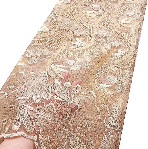 WorthSJLH Tela de encaje africano 2019 Cordón nigeriano Tela de encaje de boda Tela de encaje de tul francés para vestidos J842 (dorado)