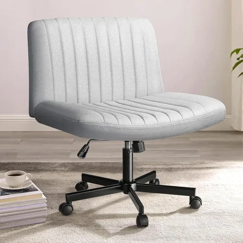 Miniatura 11 de PUKAMI Silla Criss Cross, Silla de Escritorio de Oficina Cómoda con Patas Cruzadas Sin Ruedas, Tela Moderna Giratoria Altura Ajustable Respaldo