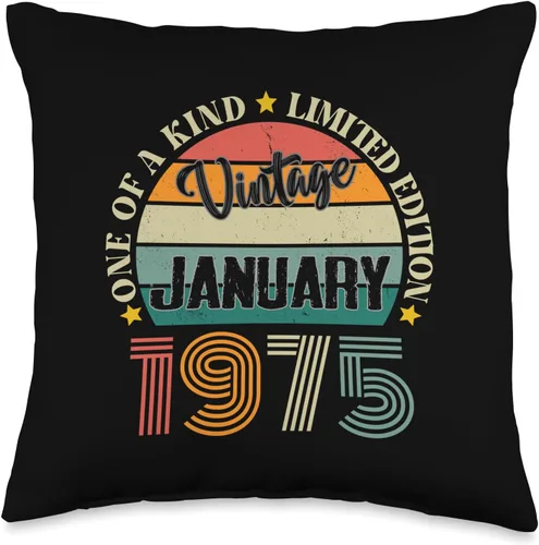 Vintage Birthday Retro Limited Edition Retro Gifts 49 Year Old Vintage January 1975 49th Birthday Retro Throw Pillow, 16x16, Multicolor