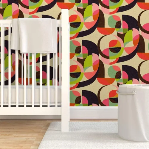 Miniatura 6 de Peel & Stick Wallpaper 12ft x 2ft - Mid Century Midcentury Modern Mod 1950S 1960S Retro Earth Tones Geometric Circles Custom Removable Wallpaper by
