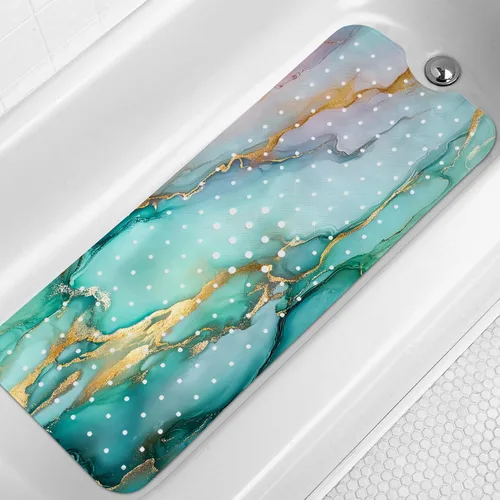 Miniatura 8 de LNOND Tapete de baño de mármol antideslizante, extra largo de 40 x 16 pulgadas, tapete antideslizante para bañera, tapete de ducha de mármol negro