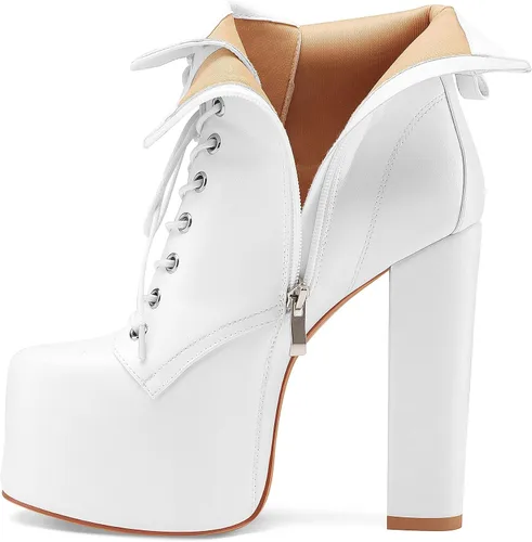 Miniatura 5 de Botines de tacón alto para mujer, con plataforma de tacón alto, de moda, de cuero, con cordones, con cremalleras