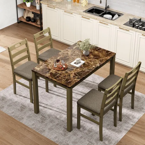 Miniatura 15 de Sophia & William Juego de mesa de comedor de 5 piezas para 4, juego de mesa y sillas de cocina de madera, mesa de comedor rectangular de 45 pulgadas