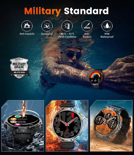 Miniatura 9 de LIGE Reloj inteligente con marca/respuesta de llamada, pantalla HD de 1.85 pulgadas, relojes inteligentes con batería de 730 mAh, linterna, 120