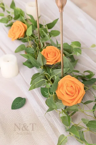 Miniatura 195 de N&T NIETING Flores artificiales, rosas artificiales de color rosa intenso, 50 piezas de flores falsas con tallo para ramos de boda DIY, centros