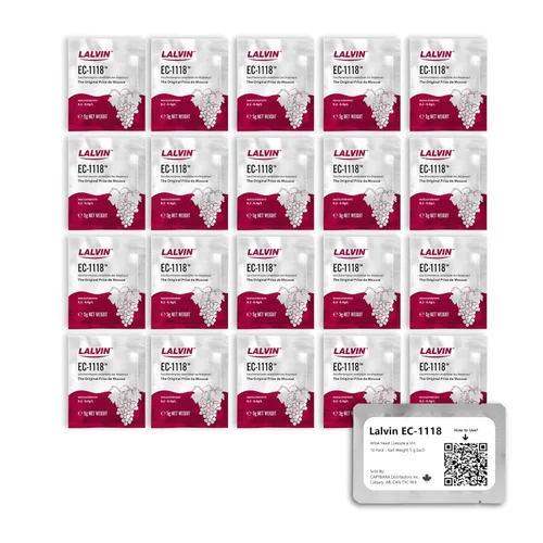 Lalvin EC-1118 Levadura de vino (paquete de 20) - Levadura de champán - Hacer Mead de sidra de vino Kombucha en casa - 0.18 oz Sachets -