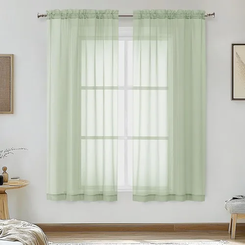 Miniatura 196 de OVZME - Cortinas traslúcidas blancas de 45 pulgadas de largo, 2 paneles, cortinas de gasa con bolsillo para barra para ventanas pequeñas, cada una