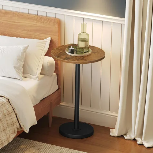 Miniatura 8 de YATINEY Mesa Auxiliar Redonda para Espacios Pequeños, Mesa de Bar Estilo Pedestal Martini en Sala de Estar, Dormitorio, Residencia, Marrón Rústico