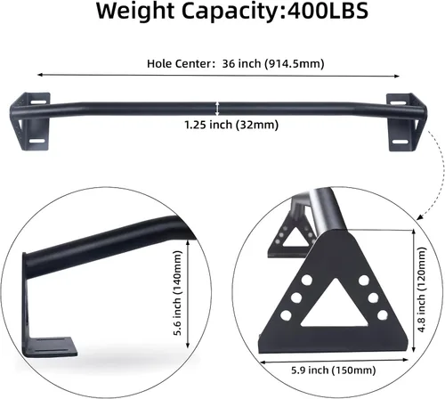 Miniatura 2 de Wall Mounted Pull Up Bar Doorway, Heavy Duty Strength Training Pull-Up & Chin Up Bars for Doorframe, Support Beam or Joist Mount Thick Metal Sturdy