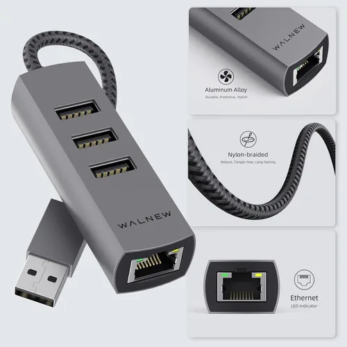 Miniatura 6 de Adaptador USB A a Ethernet, WALNEW USB 3.0 a RJ45 Gigabit Ethernet, compatible con Mac, MacBook Pro/Air, Samsung Galaxy Tab
