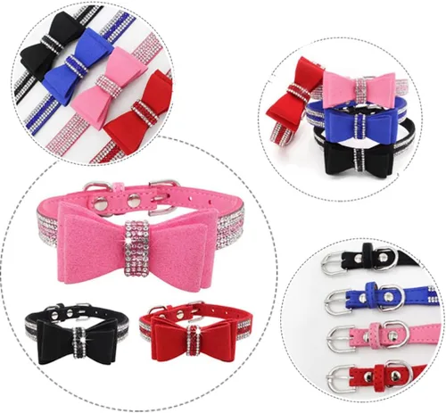 Miniatura 5 de Collar de perro con diamantes de imitación y lazo ajustable para mascotas, talla XXS, XS, tamaño pequeño, mediano y grande, color rosa, talla XX S