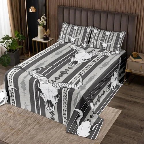 Miniatura 18 de Erosebridal Juego de edredón tribal bohemio azteca negro blanco étnico bohemio juego de colcha Queen Western Southwestern juego de ropa de cama