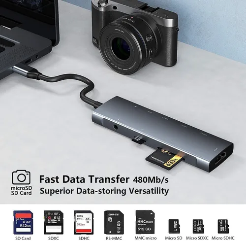 Miniatura 4 de Adaptador USB C HUB para iPad Pro 9 en 1 iPad Pro M4 M2 M1 13 12.9 11 pulgadas iPad Air 5 4 estación de acoplamiento con 4K HDMI, USB-C PD, lector