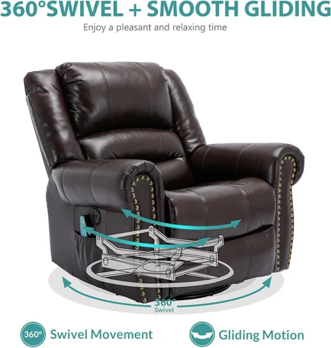 Miniatura 4 de MEETWARM Sillón reclinable giratorio de masaje con calor y vibración, mecedora manual mecedora, silla reclinable giratoria de 360° con control