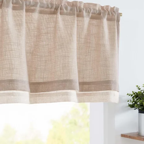 Miniatura 18 de jinchan Cortinas de cenefa para ventanas de 16 pulgadas, coloridos mini pompones, cenefa de cocina de granja, cenefa de gasa semitransparente
