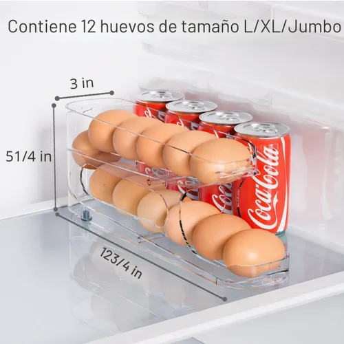 Miniatura 6 de Sotfamily Soporte para huevos para refrigerador, organizador de almacenamiento de huevos con ruedas automáticas para refrigerador, recipiente