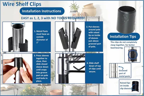Miniatura 4 de JSP Manufacturing Clips de estante de alambre de poste de 1 pulgada de diámetro, mangas divididas, bloqueo de estante de metal, selección