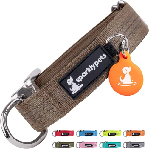 Miniatura 10 de SparklyPets Collar de perro ancho de servicio pesado con hebilla cromada de liberación rápida, collar táctico grueso para perro con rayas Azul