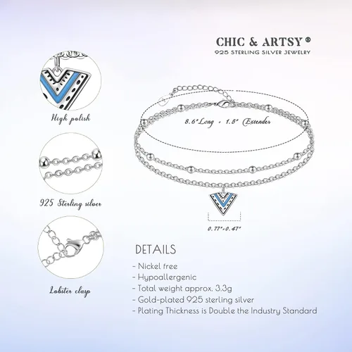 Miniatura 82 de CHIC & ARTSY Tobilleras de plata de ley S925 para mujer, pulsera de tobillo ajustable multicapa para playa, joyería de verano para mujer, de 10 a 11