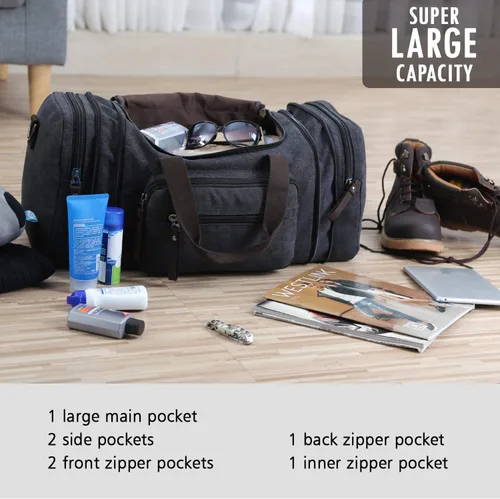 Miniatura 6 de Bolsa de viaje para hombre (lona, bolsa de fin de semana), Negro), A-001