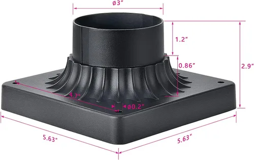 Miniatura 2 de Base de luz de poste para exteriores de 3 pulgadas, base de montaje en muelle negro, base de poste de lámpara cuadrada universal, adaptador