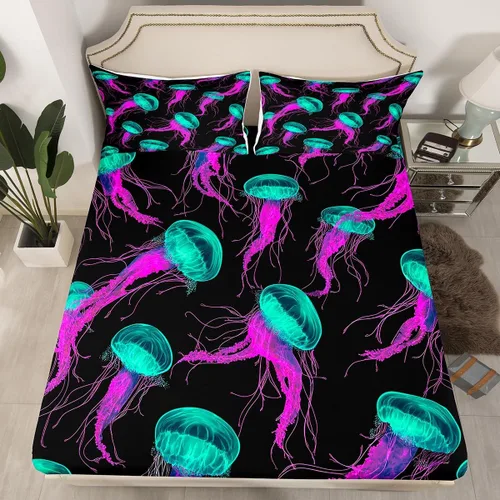 Miniatura 12 de Erosebridal Juego de sábanas bajeras de pulpo oceánico, tamaño individual, juego de ropa de cama temática de playa costera, decoración náutica