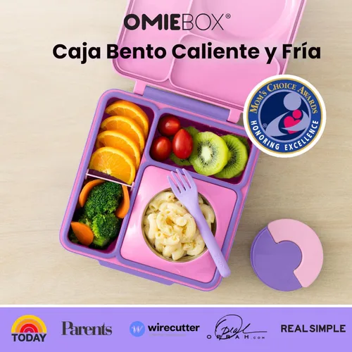 Miniatura 2 de OmieBox Caja de Bento para Niños - Lonchera Bento Aislada con Termo a Prueba de Fugas Aislado al Vacío - 3 Compartimentos, Dos Zonas de Temperatura