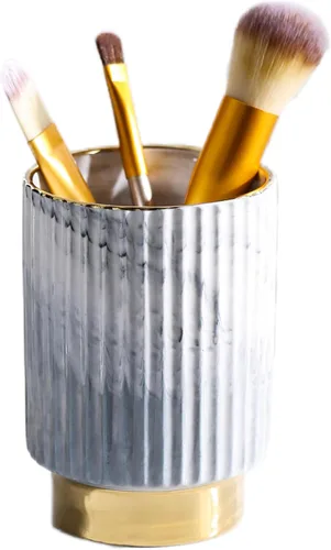 IEEK Soporte para brochas de maquillaje, organizador de brochas de maquillaje y vasos de vidrio, organizador de cepillos de dientes para baño, Gris