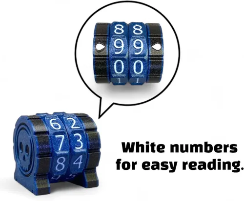 Miniatura 2 de Life Counter Health Tracker para juegos de mesa, TTRPG y juegos de cartas con símbolo de calavera, compatible con MTG, 2 ruedas azules con números