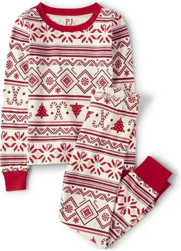 The Children's Place Conjunto de pijama familiar de 2 piezas para niños, conjunto festivo de pijama de Navidad, algodón, rojo Fairsile, 8, Fairsile