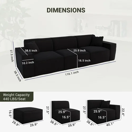 Miniatura 2 de Cloud - Sofá modular sin hueso, sofá seccional con asiento profundo, sofá en forma de L de 2 plazas para sala de estar, sofás de espuma