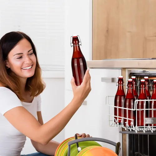 Miniatura 7 de Aoriher 12 botellas de vidrio ámbar de 25 onzas, botellas de vidrio con tapa abatible con tapas herméticas para cerveza casera, extracto