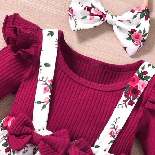 Miniatura 101 de Unutiylo Ropa de bebé recién nacida prematura con tirantes, traje de otoño e invierno, traje de manga larga con volantes