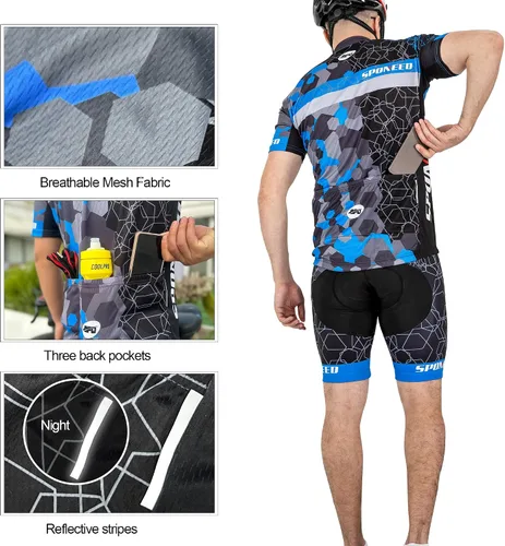 Miniatura 39 de sponeed - Jerséis de ciclismo para hombre, tops, camisas de ciclismo, manga corta, atuendo de ciclismo, chaqueta de ciclismo de cierre completo