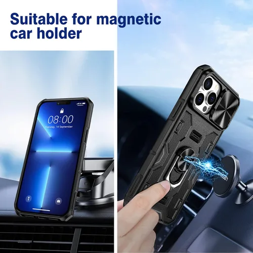 Miniatura 7 de VEGO Funda para iPhone 13 Pro Max/iPhone 12 Pro Max con soporte, cubierta deslizante para cámara y funda con clip para cinturón, funda protectora