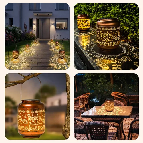 Miniatura 7 de Regalos de cumpleaños para mujeres, mamá, abuela, faroles solares de mariposa para exteriores, impermeables, cobre metal, luces solares colgantes
