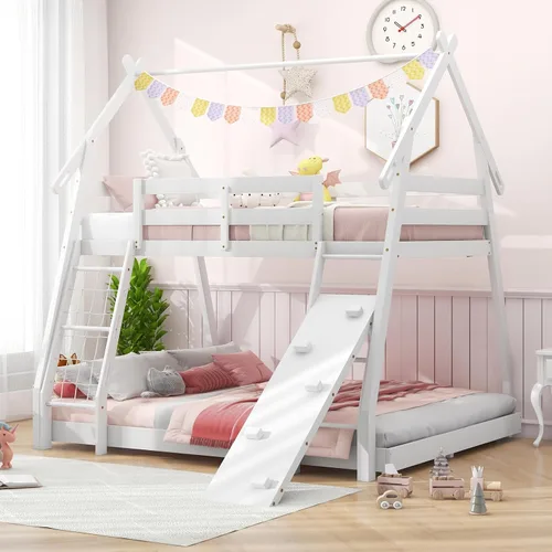 Miniatura 11 de Costzon Base de cama individual de madera, plataforma estable para niños, con techo y listones de alta resistencia, no necesita somier, bricolaje