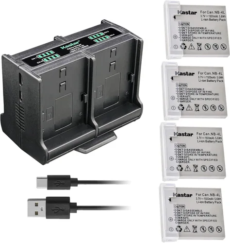 Miniatura 8 de Kastar Cargador de batería cuádruple compatible con cámaras digitales Canon PowerShot SD30, SD40, SD200, SD300, SD400, SD430, SD450, SD600, SD630